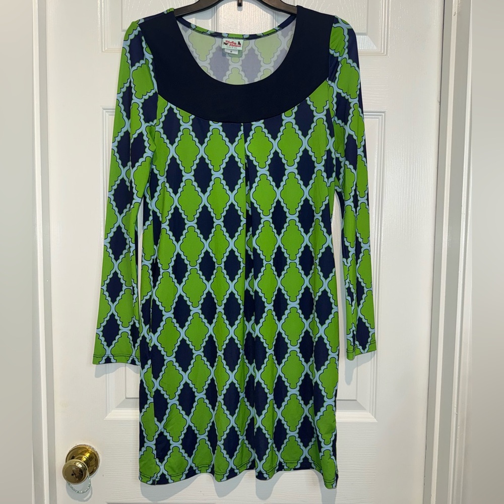 Stylish Green and Navy Long Sleeve Dress